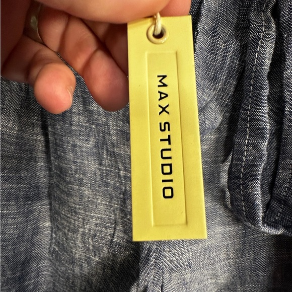 Max Studio Blue High Waist Shorts with Tie Belt - Picture 3 of 12